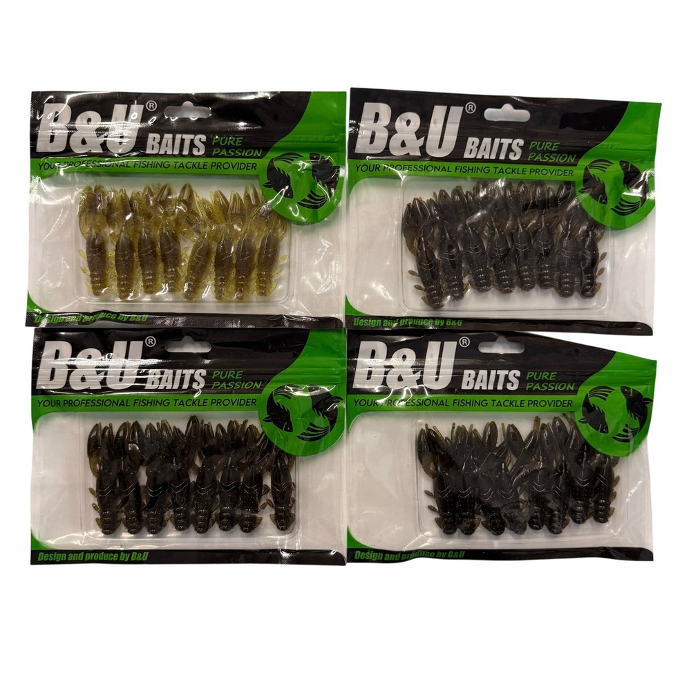 Set of 4 (8 pcs Each) B&U Baits Soft Plastic Floating Craw Fishing Lures